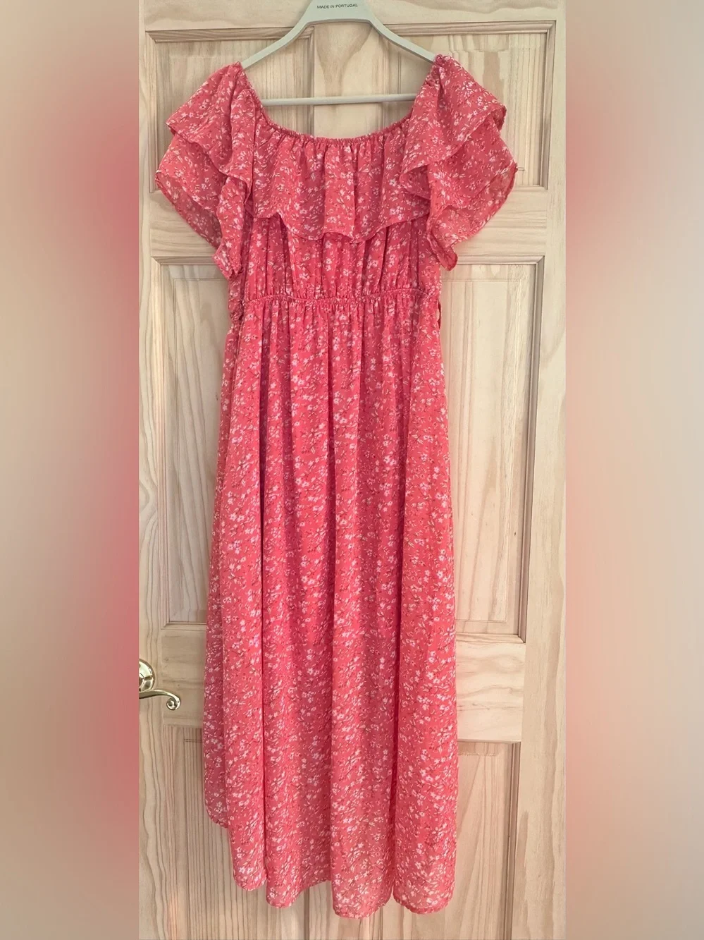Wallflower Coral Pink Floral Ruffle Hi-Low Dress